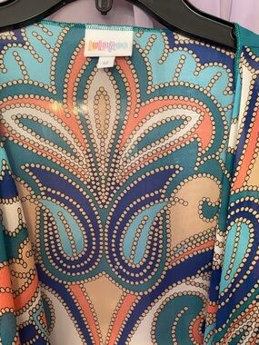 LuLaRoe Teal, Navy & Peach Paisley Print Duster